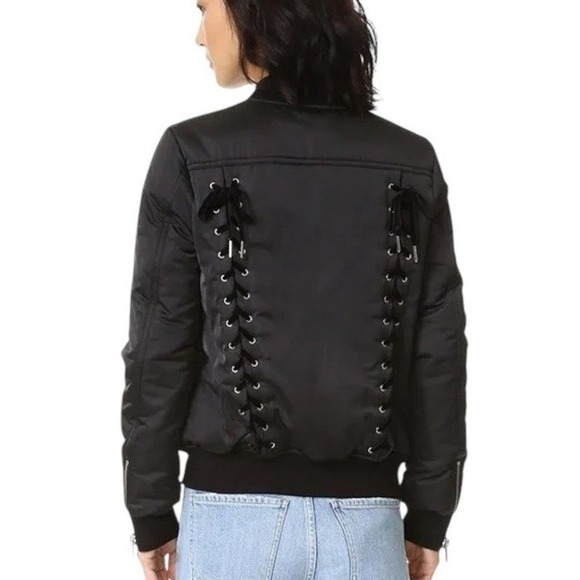 PAM & GELA Black Velvet Lace Up Corset Style Bomber Moto Jacket Medium - Picture 1 of 7